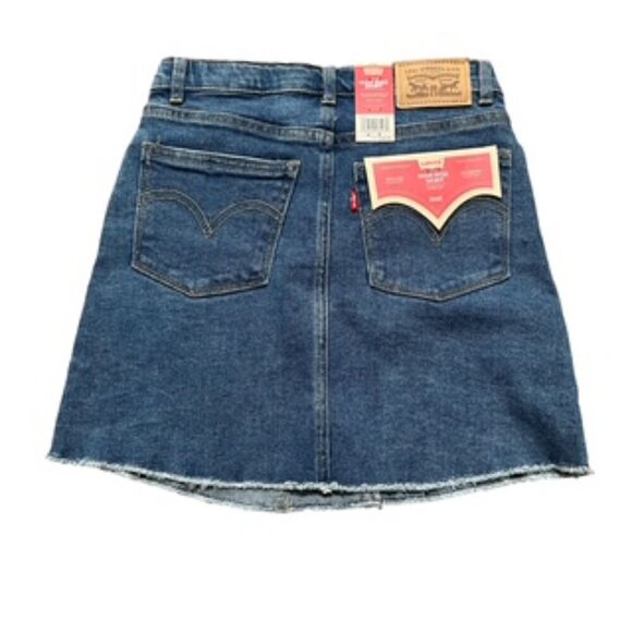 NEW Levi’s Blue Denim Jean Skirt Med Wash Zip Front Elastic‎ Side Girls Size 8 - Picture 2 of 13